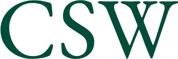 Dark green capital letters "CSW" in a serif font on a transparent background.